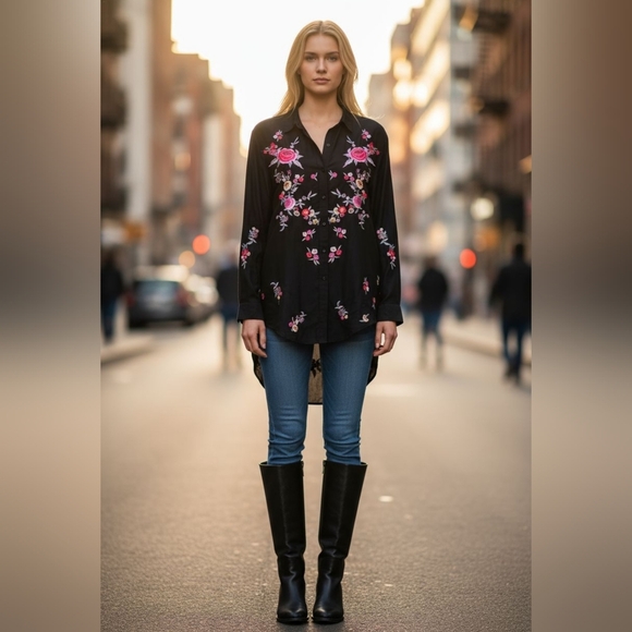 Zara Tops - NEW,  Zara Black Floral Spanish Shirt Size L